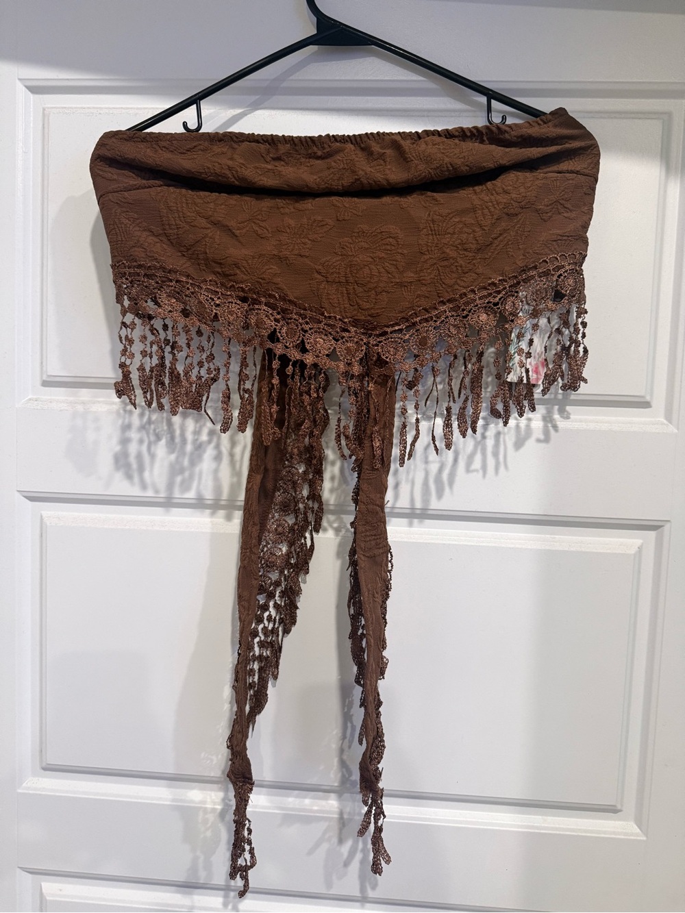 Boho Brown Crochet Fringe Crop Top Wrap